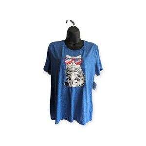 Way To Celebrate Women's L12-14 Patriotic Blue Americat Short Sleeve T-Shirt NWT